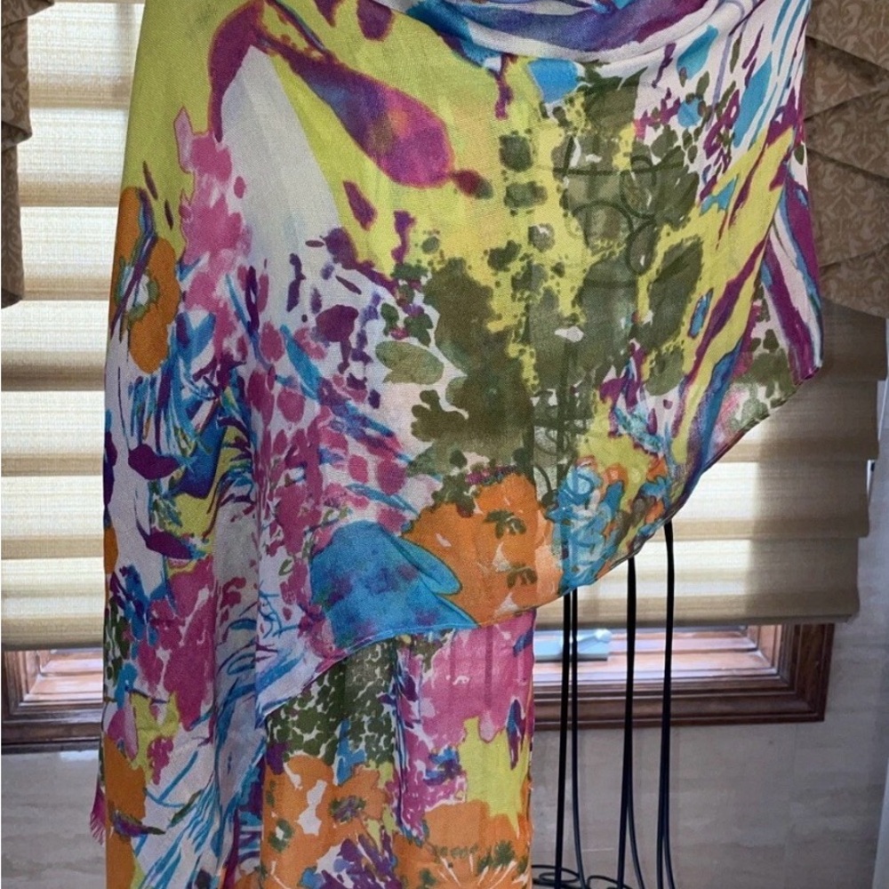 Studio Thirty Six Multicolor Floral Print Beach Coverup/ Scarf - 72” X 25”